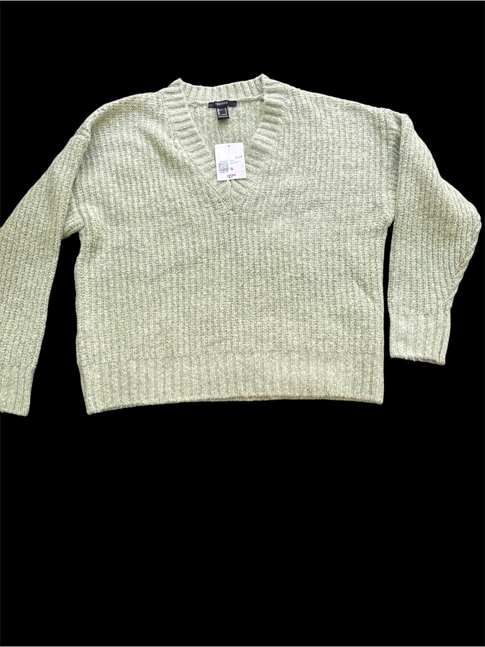 Forever 21 Light Green V-Neck Waffle Knit Sweater